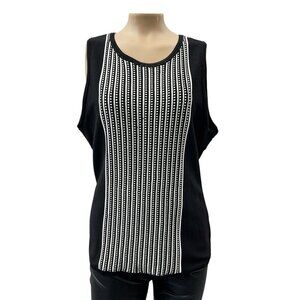 White House Black Market Sleeveless Striped Sweater‎ Tank Top Zip Back Womens  M